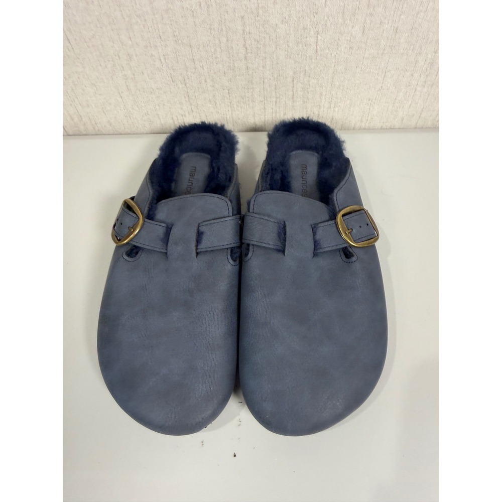 Maurices Chloe Navy Blue Fur Lined Footbed Clogs Mules Buckle Strap 10M